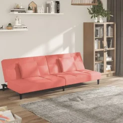 vidaXL Slaapbank 2-zits met 2 kussens fluweel roze