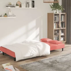 vidaXL Slaapbank 2-zits met 2 kussens fluweel roze