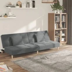 vidaXL Slaapbank 2-zits met 2 kussens stof donkergrijs