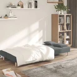vidaXL Slaapbank 2-zits met 2 kussens stof donkergrijs