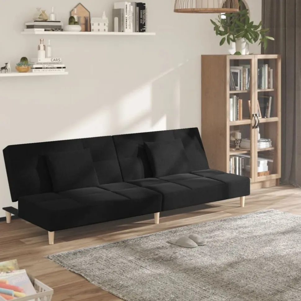 vidaXL Slaapbank 2-zits met 2 kussens stof zwart