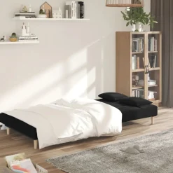 vidaXL Slaapbank 2-zits met 2 kussens stof zwart