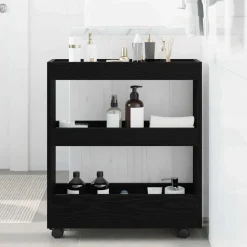 vidaXL Smalle Opbergtrolley Zwart Eiken 60 x 18 x 70 cm Bewerkt hout