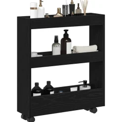 vidaXL Smalle Opbergtrolley Zwart Eiken 60 x 18 x 70 cm Bewerkt hout