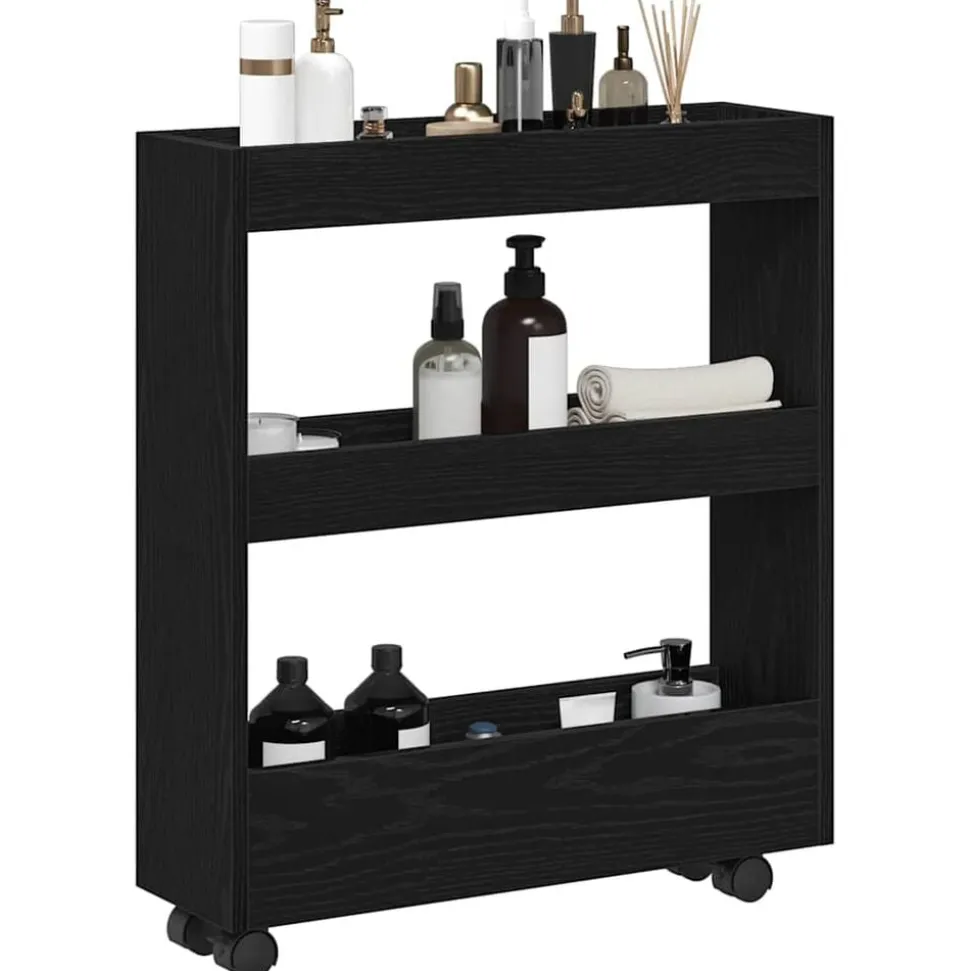vidaXL Smalle Opbergtrolley Zwart Eiken 60 x 18 x 70 cm Bewerkt hout