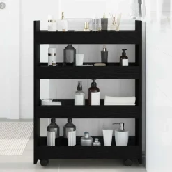 vidaXL Smalle Opbergtrolley Zwart Eiken 60 x 20 x 82 cm Bewerkt hout