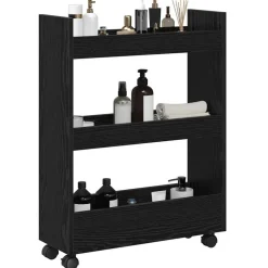 vidaXL Smalle Opbergtrolley Zwart Eiken 60 x 22 x 80 cm Bewerkt hout