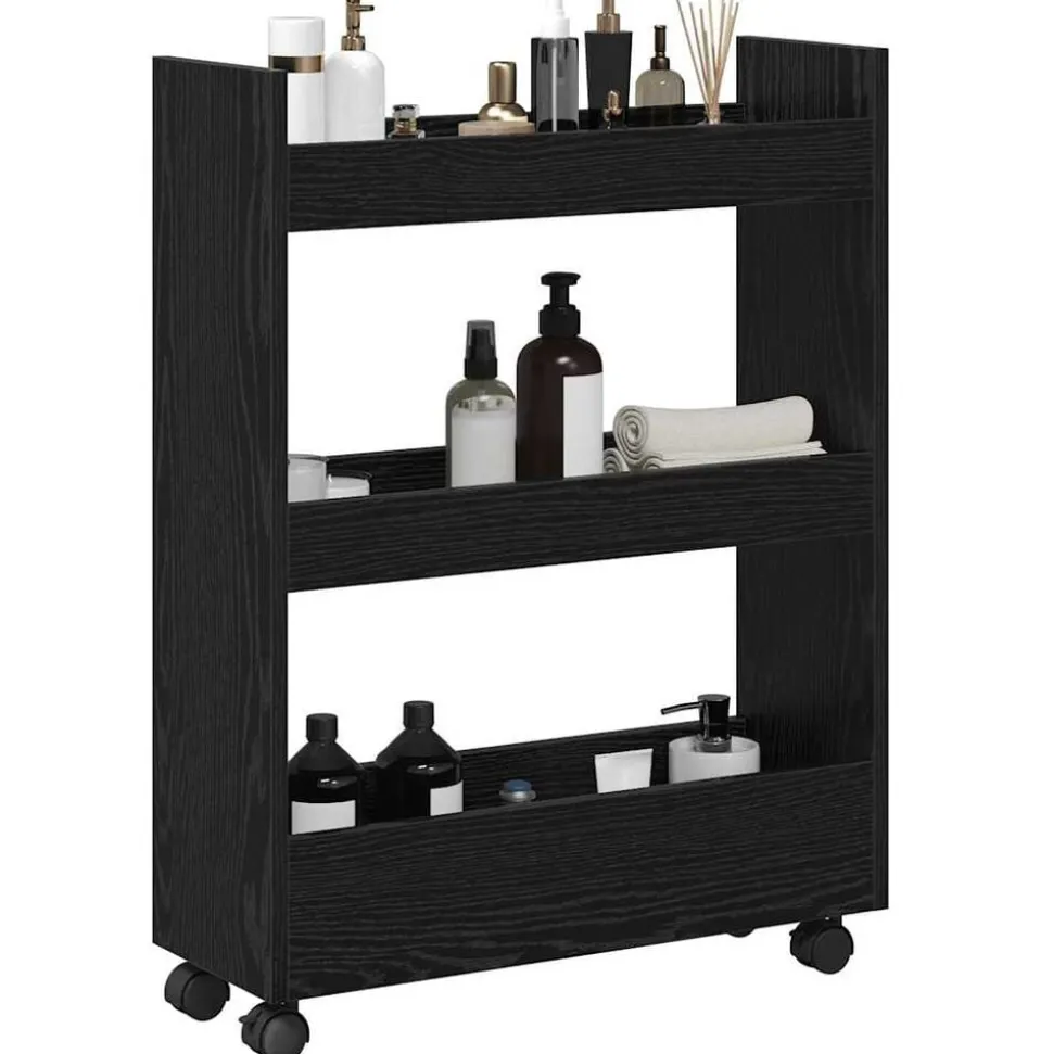 vidaXL Smalle Opbergtrolley Zwart Eiken 60 x 22 x 80 cm Bewerkt hout