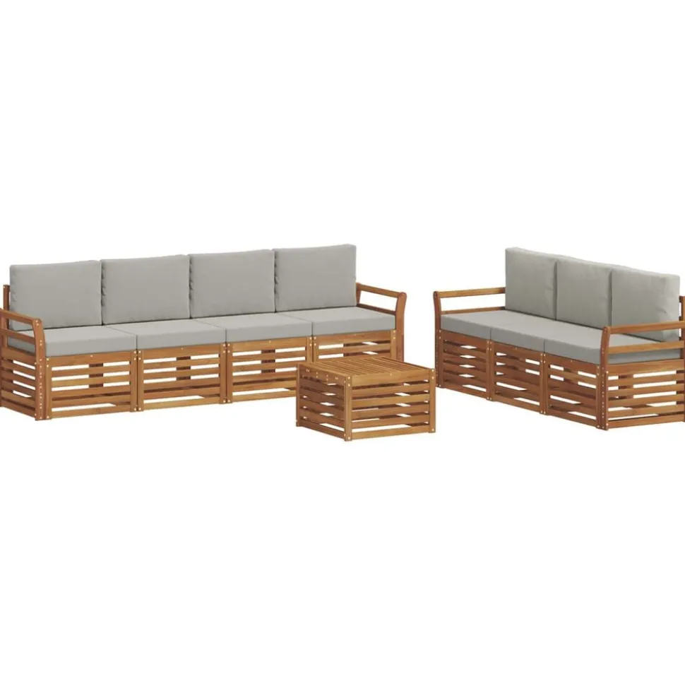vidaXL Sofa-Sets 8 pcs Natuurlijk en Lichtgrijs Massief Acaciahout
