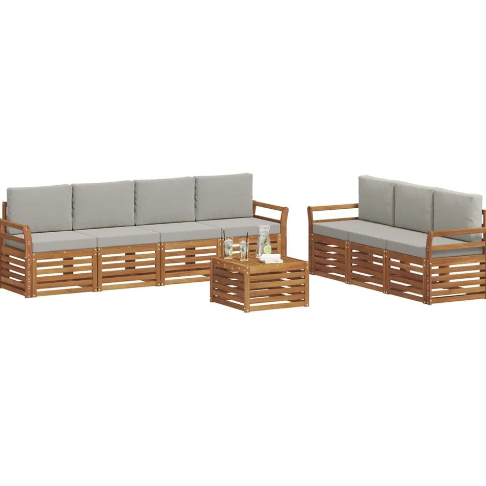 vidaXL Sofa-Sets 8 pcs Natuurlijk en Lichtgrijs Massief Acaciahout