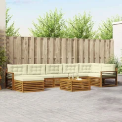 vidaXL Sofa-Sets 8 pcs Natuurlijk en Crème Massief Acaciahout