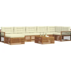 vidaXL Sofa-Sets 8 pcs Natuurlijk en Crème Massief Acaciahout