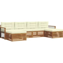 vidaXL Sofa-Sets 6 pcs Natuurlijk en Crème Massief Acaciahout