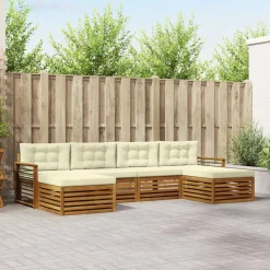 vidaXL Sofa-Sets 6 pcs Natuurlijk en Crème Massief Acaciahout