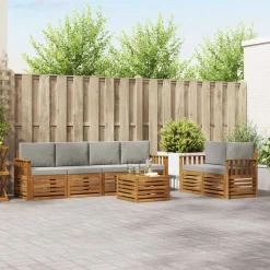 vidaXL Sofa-Sets 7 pcs Natuurlijk en Lichtgrijs Massief Acaciahout
