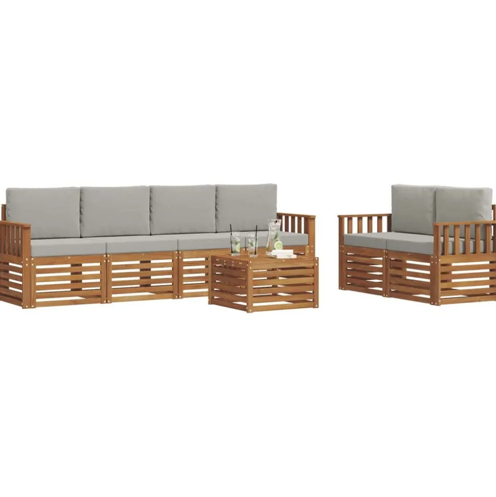 vidaXL Sofa-Sets 7 pcs Natuurlijk en Lichtgrijs Massief Acaciahout