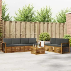vidaXL Sofa-Sets 8 pcs Natuurlijk en Antraciet Massief Acaciahout
