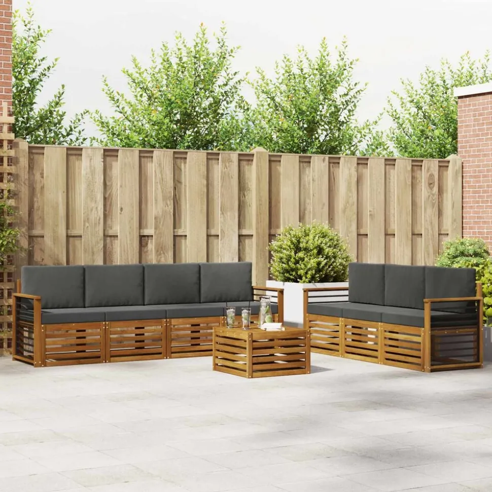 vidaXL Sofa-Sets 8 pcs Natuurlijk en Antraciet Massief Acaciahout
