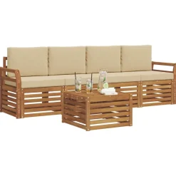vidaXL Sofa-Sets 5 pcs Natuurlijk en Beige Massief Acaciahout