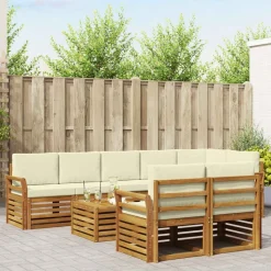 vidaXL Sofa-Sets 9 pcs Natuurlijk en Crème Massief Acaciahout