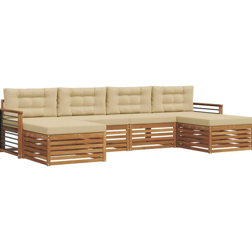 vidaXL Sofa-Sets 6 pcs Natuurlijk en Beige Massief Acaciahout
