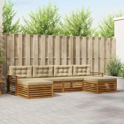 vidaXL Sofa-Sets 6 pcs Natuurlijk en Beige Massief Acaciahout