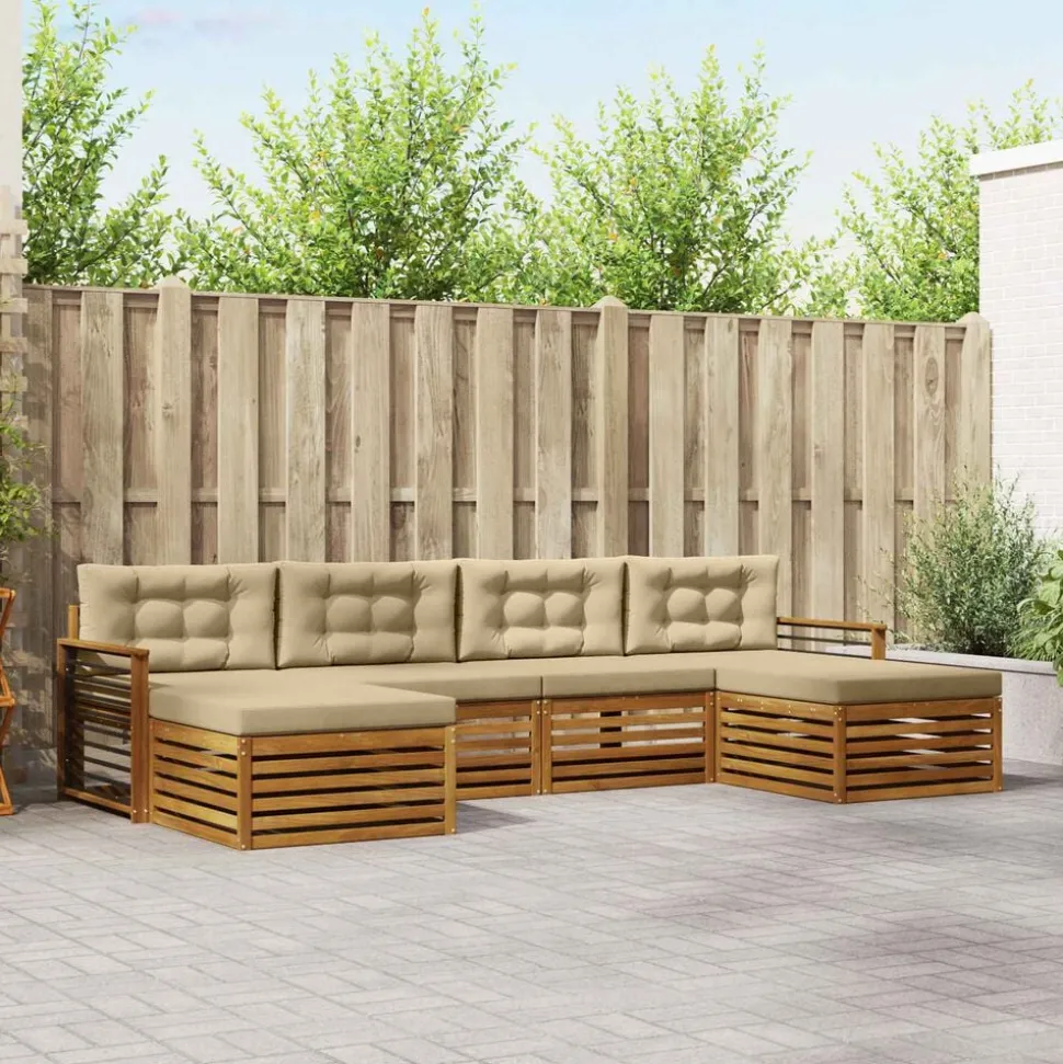 vidaXL Sofa-Sets 6 pcs Natuurlijk en Beige Massief Acaciahout