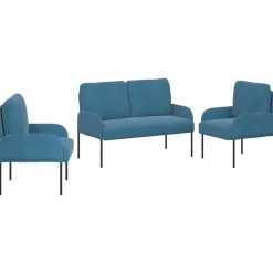 vidaXL Sofa-Sets met kussen 3 pcs Blauw 115 x 56 x 80 cm Multiplex