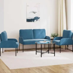 vidaXL Sofa-Sets met kussen 3 pcs Blauw 115 x 56 x 80 cm Multiplex