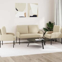 vidaXL Sofa-Sets met kussen 3 pcs Crème 115 x 56 x 80 cm Multiplex