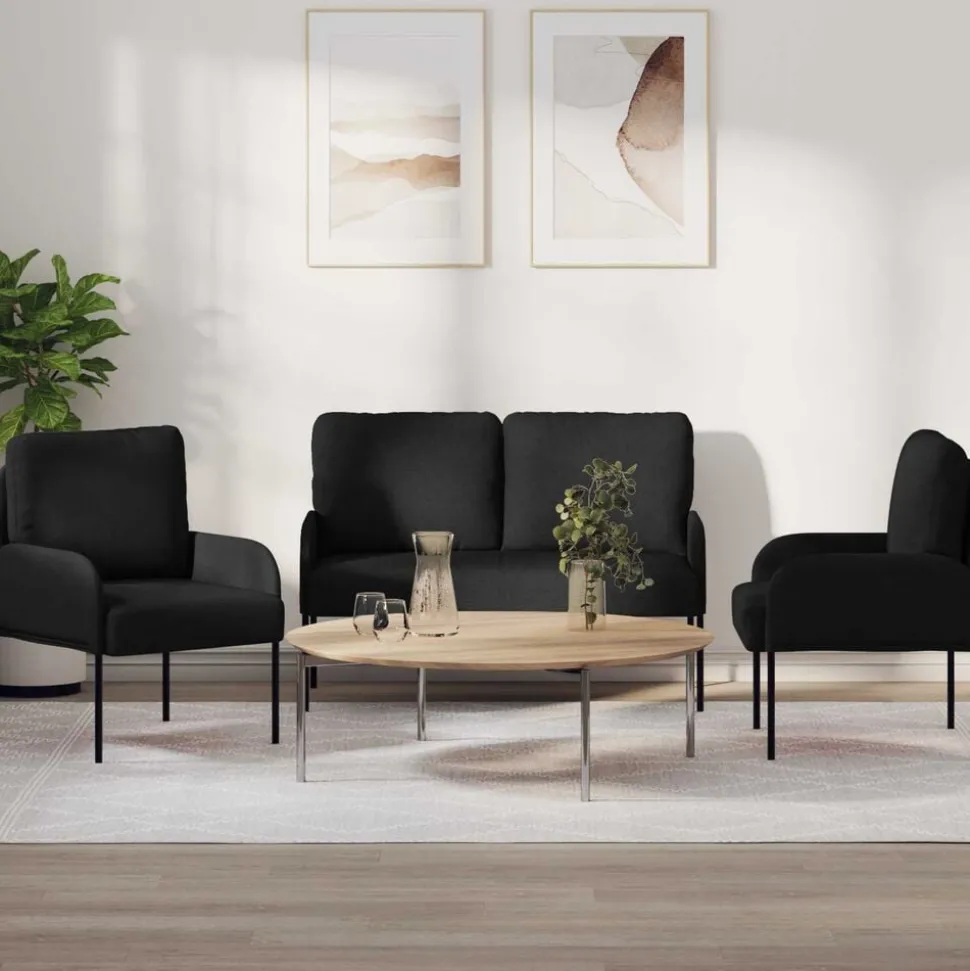 vidaXL Sofa-Sets met kussen 3 pcs Zwart 115 x 56 x 80 cm Multiplex