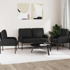 vidaXL Sofa-Sets met kussen 3 pcs Zwart 115 x 56 x 80 cm Multiplex