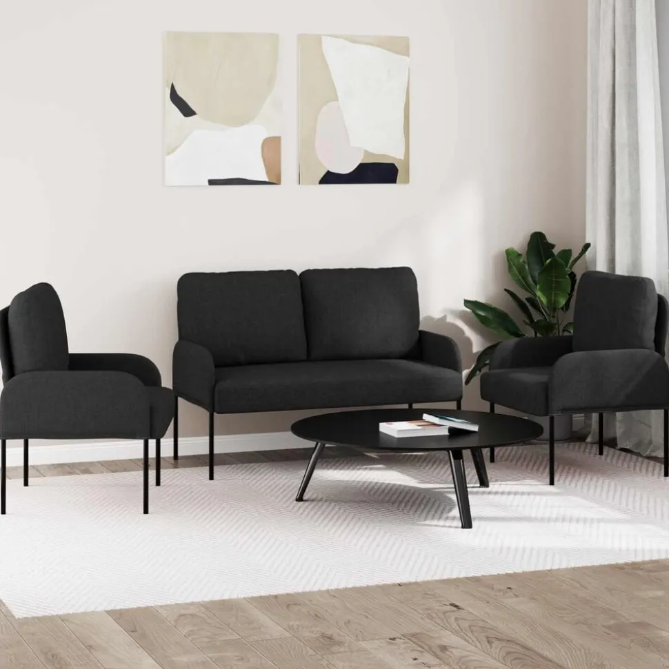 vidaXL Sofa-Sets met kussen 3 pcs Zwart 115 x 56 x 80 cm Multiplex