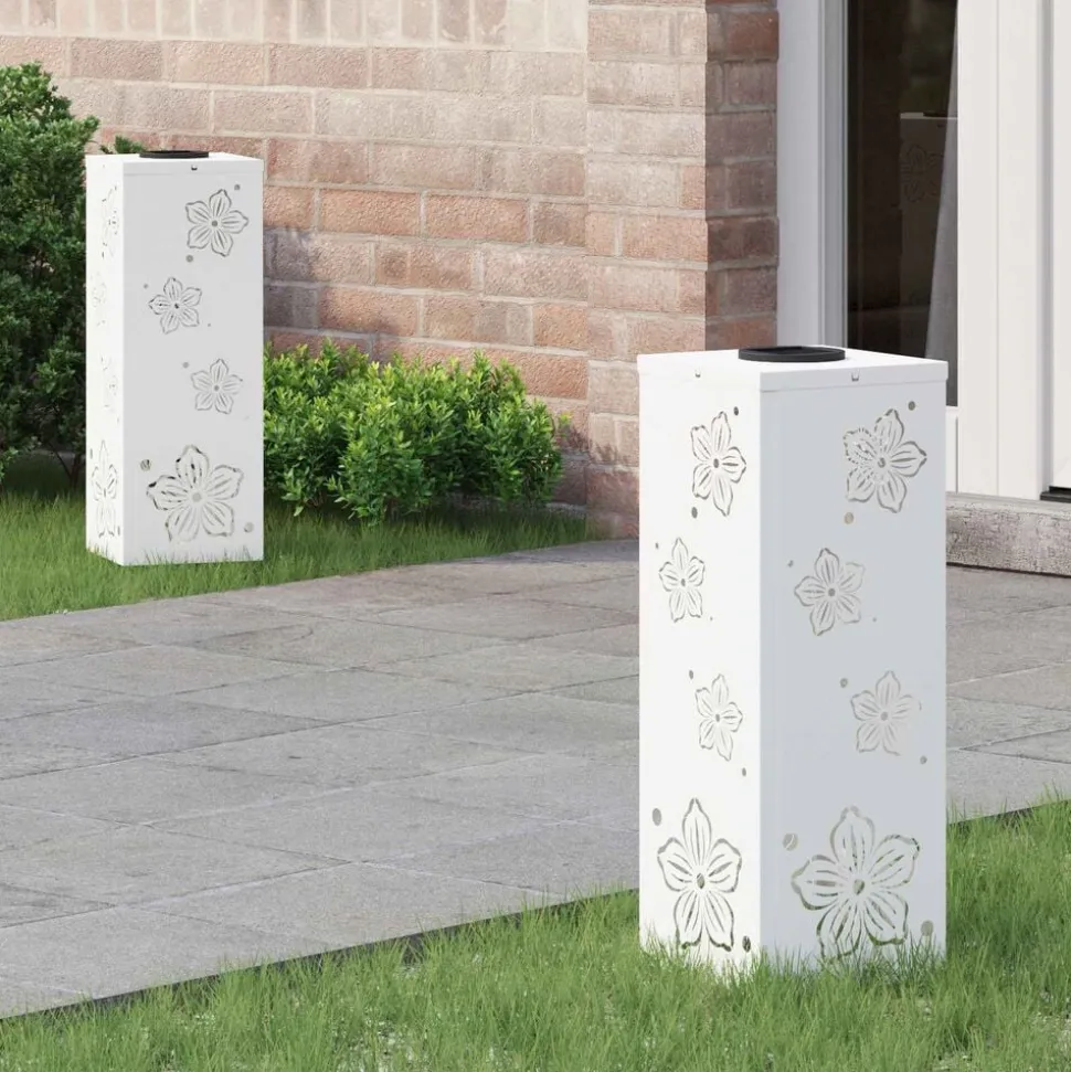 vidaXL Solar LED Pad Licht 2 pcs Wit Koudgewalst staal