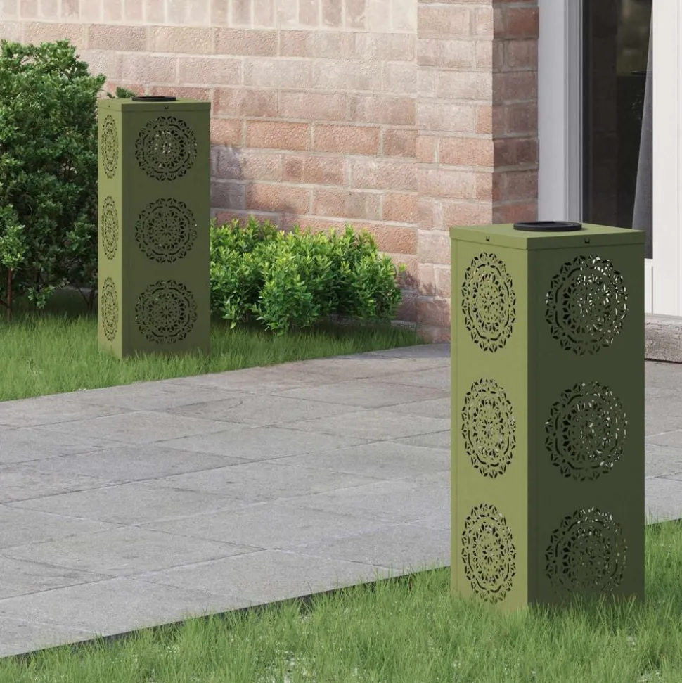 vidaXL Solar LED Pad Licht 2 pcs Olijf Groen Koudgewalst staal