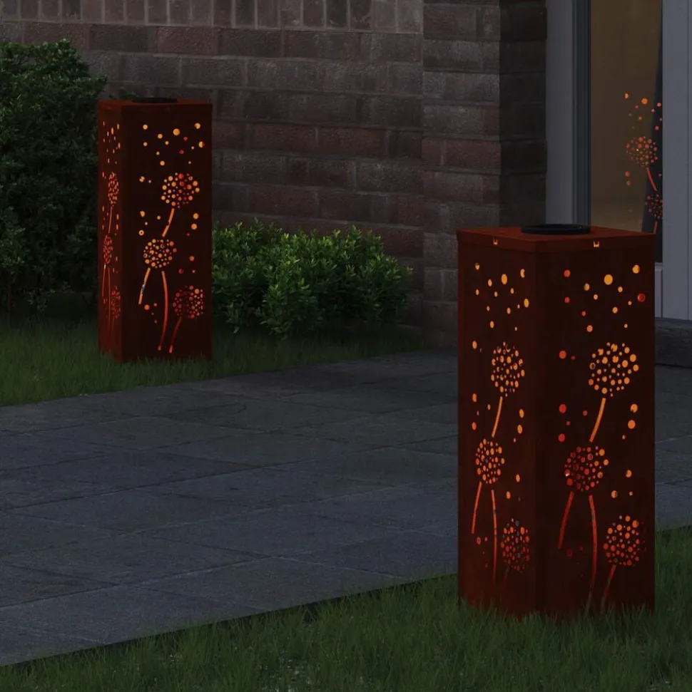 vidaXL Solar LED Pad Licht 2 pcs Roestig Cortenstaal