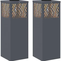 vidaXL Solar LED Pad Licht 2 pcs Antraciet Koudgewalst staal