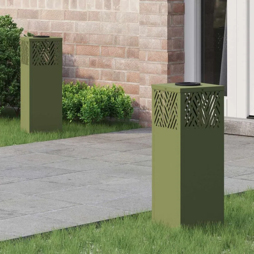 vidaXL Solar LED Pad Licht 2 pcs Olijf Groen Koudgewalst staal