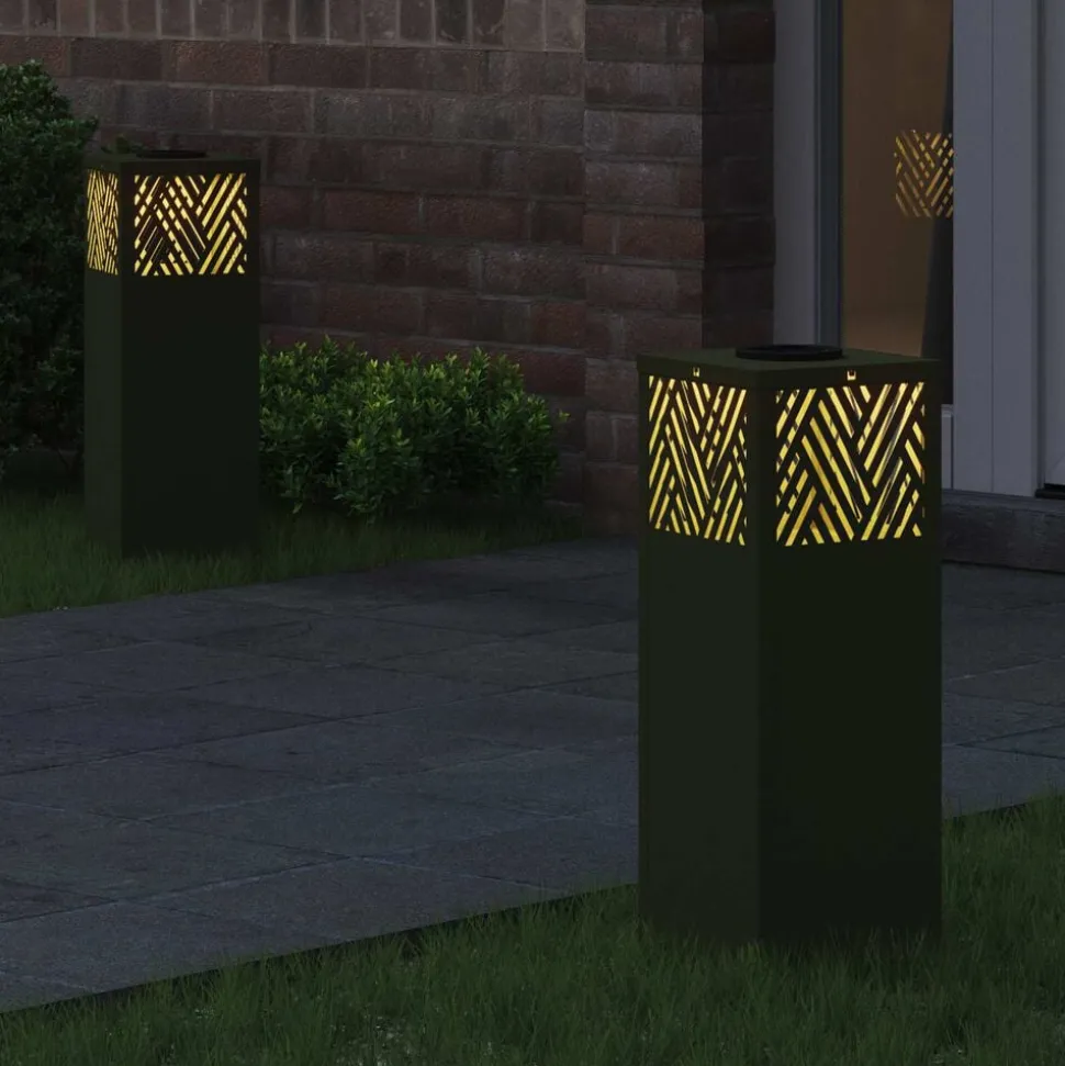 vidaXL Solar LED Pad Licht 2 pcs Olijf Groen Koudgewalst staal