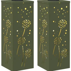 vidaXL Solar LED Pad Licht 2 pcs Olijf Groen Koudgewalst staal