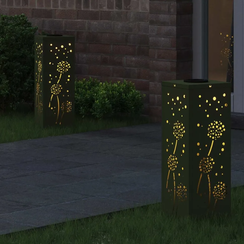vidaXL Solar LED Pad Licht 2 pcs Olijf Groen Koudgewalst staal