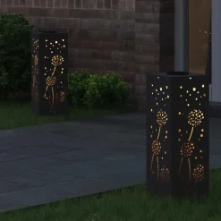 vidaXL Solar LED Pad Licht 2 pcs Zwart Koudgewalst staal