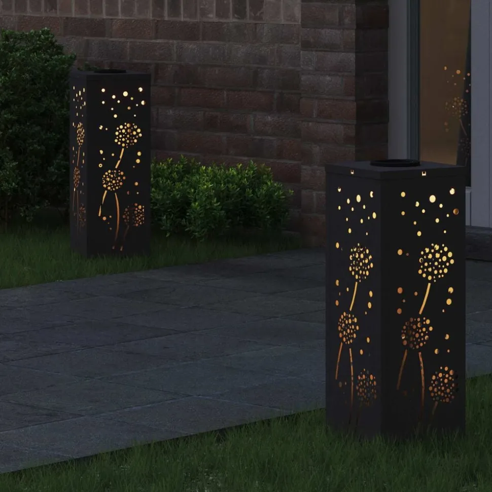 vidaXL Solar LED Pad Licht 2 pcs Zwart Koudgewalst staal