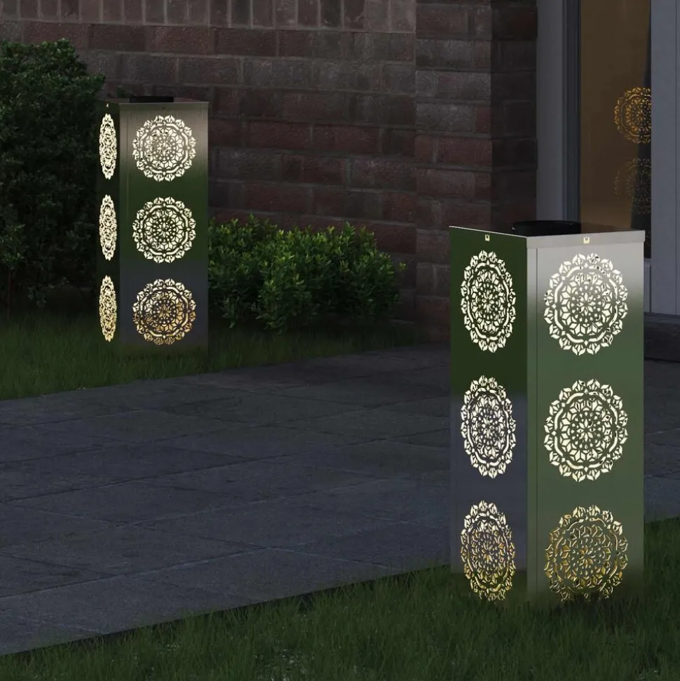 vidaXL Solar LED Pad Licht 2 pcs Zilver Roestvrij staal