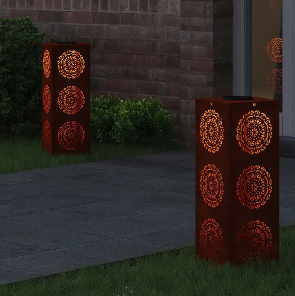 vidaXL Solar LED Pad Licht 2 pcs Roestig Cortenstaal