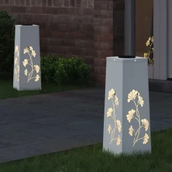vidaXL Solar LED Pad Licht 2 pcs Wit Koudgewalst staal