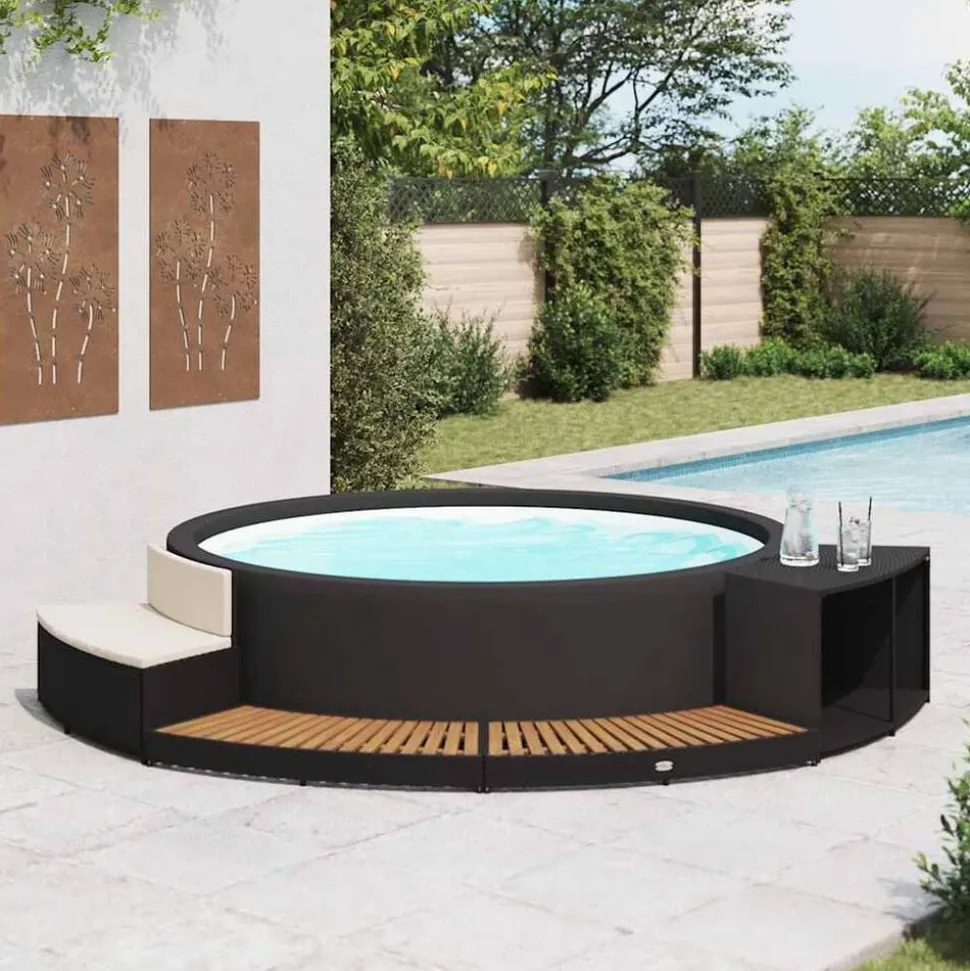 vidaXL Spa-ombouw poly rattan en acaciahout zwart