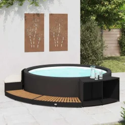 vidaXL Spa-ombouw poly rattan en acaciahout zwart