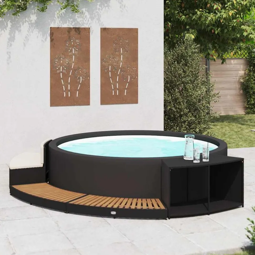 vidaXL Spa-ombouw poly rattan en acaciahout zwart