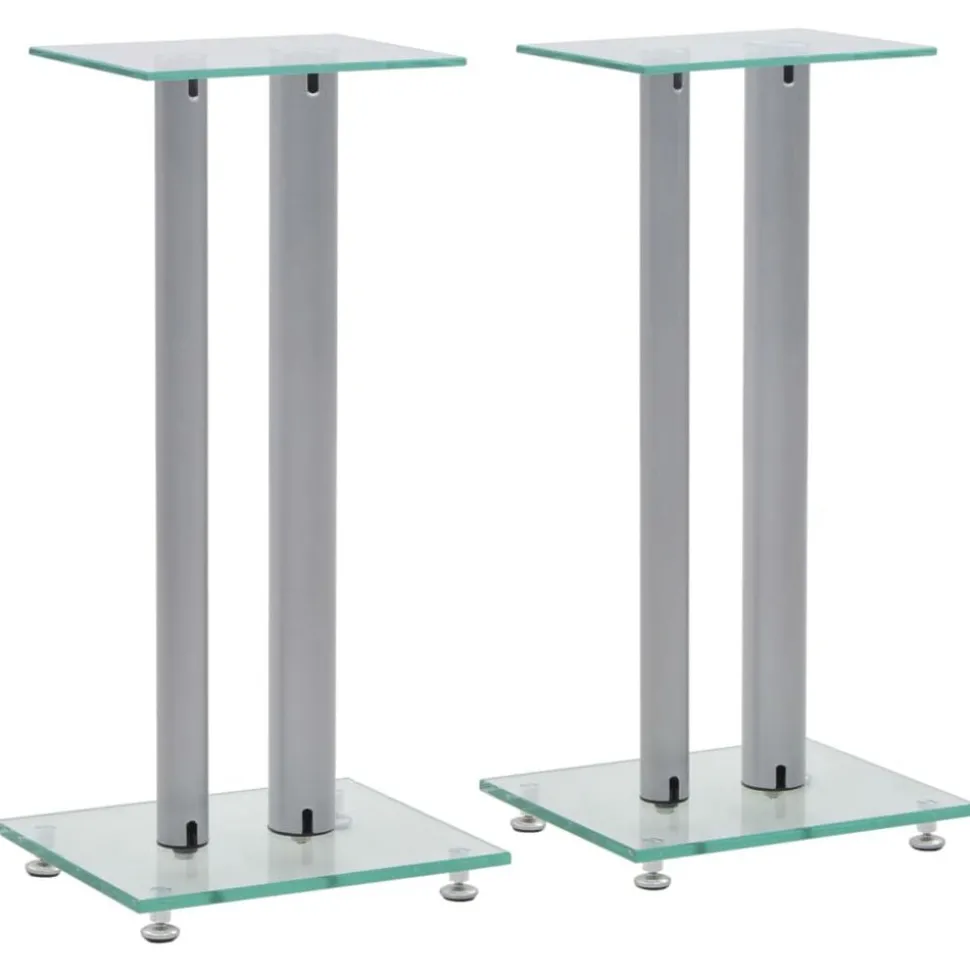 vidaXL Speakerstandaarden zuil-ontwerp gehard glas zilver 2 st